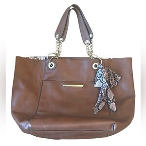 Steve Madden Faux Leather Bwilde Cognac Snakeskin Tote Bag Gold hardware Handles